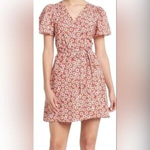 Madewell Orange Clara Mini Wrap Dress in Falling Daisies- M